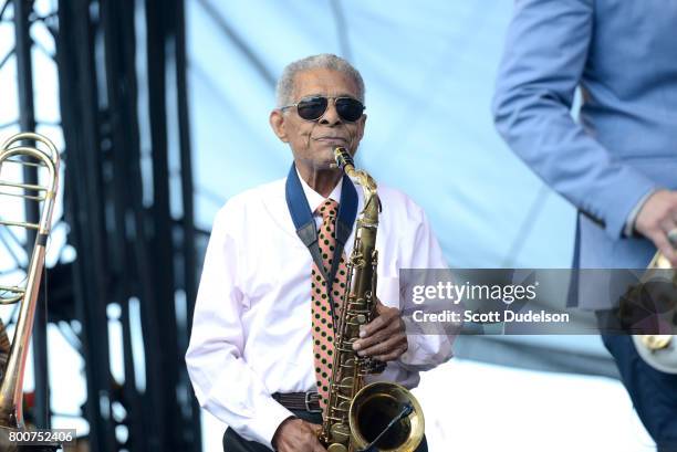 Musician Charlie Gabriel of The Preservation Hall Jazz Band performs onstage during Arroyo Seco Weekend at the Brookside Golf Course on June 24, 2017...