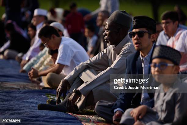 Muslims gather to pray as they celebrate Eid al-Fitr, marking the end of Ramadan, on June 25, 2017 in Pittsburgh, Pennsylvania. The celebration marks...