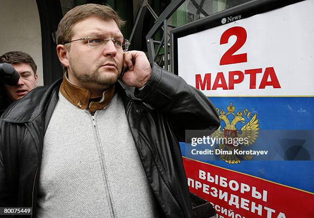 Opposition politician Nikita Belykh arrives at Russia's Central Election Commission to submit a petition on March 01, 2008 in Moscow, Russia. In an...