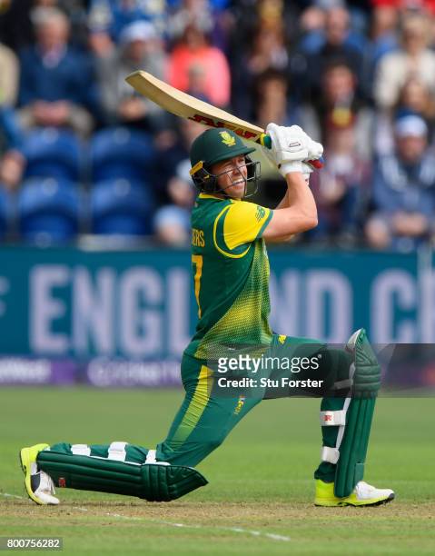 South Africa captain AB de Villiers hits out during the 3rd NatWest T20 International between England and South Africa at SWALEC Stadium on June 25,...