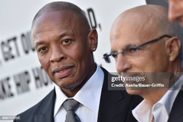 Rapper/producer Dr. Dre and producer Jimmy Iovine arrive at the premiere of 'The Defiant Ones' at Paramount Theatre on June 22, 2017 in Hollywood,...