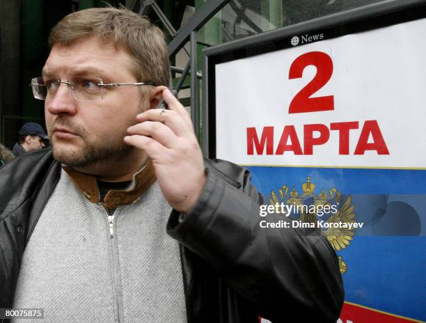 Opposition politician Nikita Belykh arrives at Russia's Central Election Commission to submit a petition on March 01, 2008 in Moscow, Russia. In an...