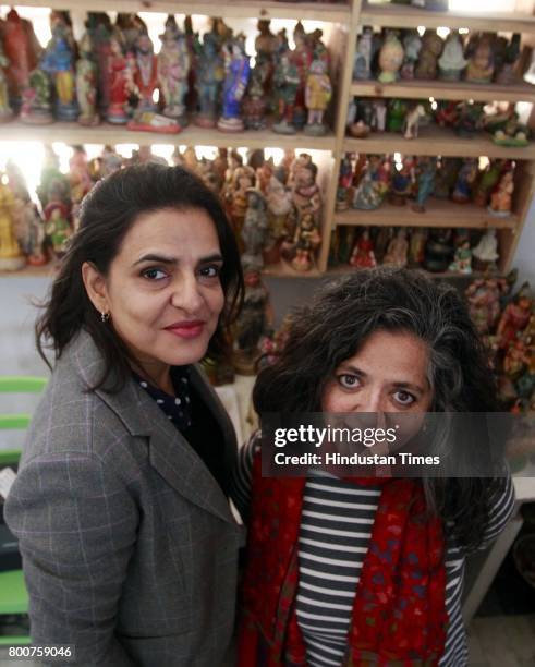 Indian artists Bharti Kher and Dayanita Singh during an exclusive interview with Hindustan Times, at Bharti Kher's studio, in Udyog Vihar Phase-1...