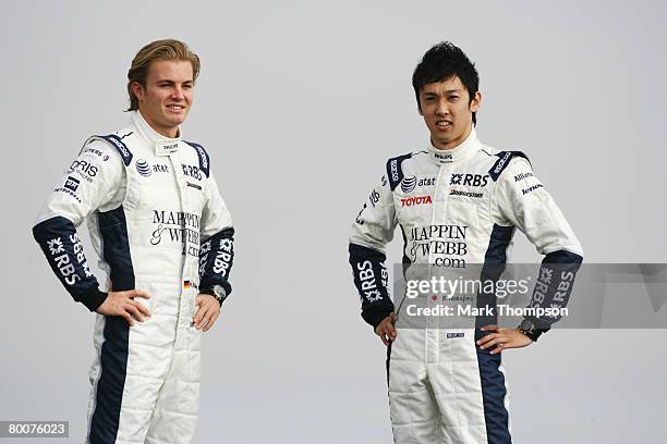 Nico Rosberg of Germany and Williams and Kazuki Nakajima of Japan and Williams during pre-season Formula One winter testing at the Monteblanco...