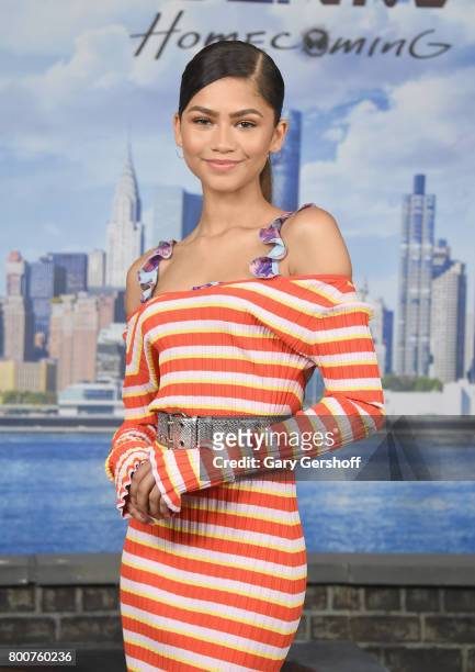 Actress and singer Zendaya attends the "Spiderman: Homecoming" New York photo call at the Whitby Hotel on June 25, 2017 in New York City.