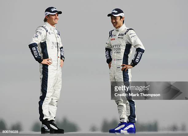Nico Rosberg of Germany and Williams and Kazuki Nakajima of Japan and Williams during pre-season Formula One winter testing at the Monteblanco...