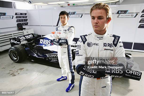 Nico Rosberg of Germany and Williams and Kazuki Nakajima of Japan and Williams during pre-season Formula One winter testing at the Monteblanco...