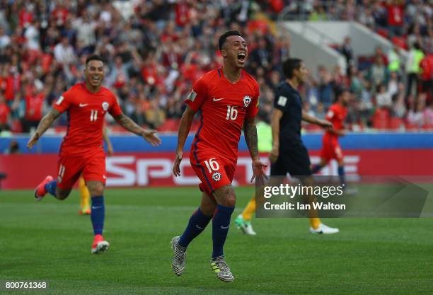 Martin Rodriguez of Chile celebrates scoring his sides first goal during the FIFA Confederations Cup Russia 2017 Group B match between Chile and...