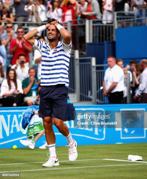 Feliciano Lopez of Spain celebrates victory in the mens singles final against Marin Cilic of Croatia during day seven of the 2017 Aegon Championships...