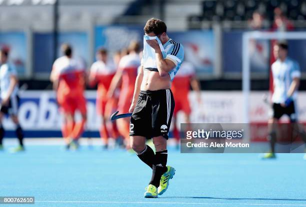 Lucas Vila of Argentina looks dejected during the final match between Argentina and the Netherlands on day nine of the Hero Hockey World League...