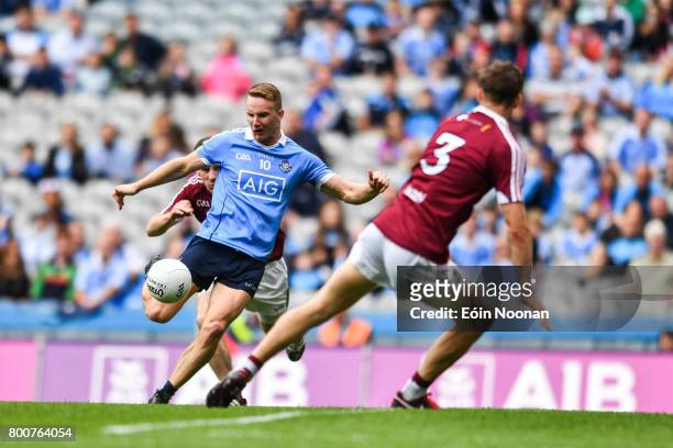 Dublin , Ireland - 25 June 2017; Ciarán Kilkenny of Dublin scoring his side's third goal during the Leinster GAA Football Senior Championship...