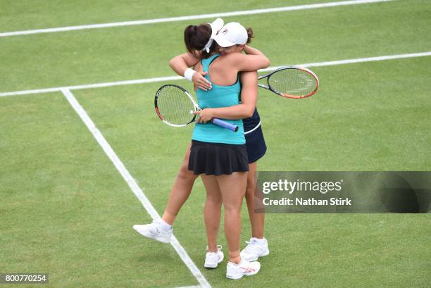 Ashleigh Barty and Casey Dellacqua of Australia celebrates after they win the final doubles match against Chan Hao-Ching of Taiwan and Zhang Shuai of...