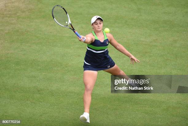 Ashleigh Barty of Australia in action during the final doubles match against Chan Hao-Ching of Taiwan and Zhang Shuai of China on day seven of The...