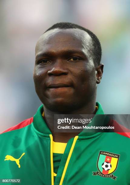 Vincent Aboubakar of Cameroon lines up prior to the FIFA Confederations Cup Russia 2017 Group B match between Germany and Cameroon at Fisht Olympic...