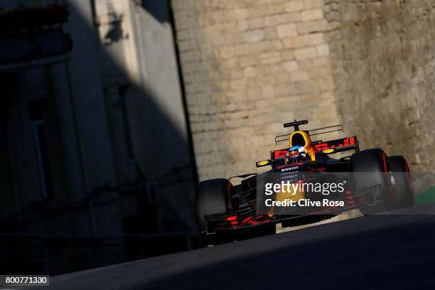 Daniel Ricciardo of Australia driving the Red Bull Racing Red Bull-TAG Heuer RB13 TAG Heuer on track during the Azerbaijan Formula One Grand Prix at...