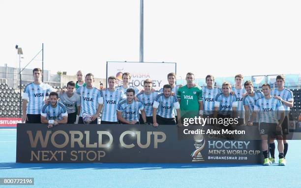 Argentina players pose with their runners up trophy after the final match between Argentina and the Netherlands on day nine of the Hero Hockey World...