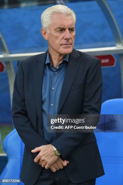 Cameroon's Belgian coach Hugo Broos attends the 2017 FIFA Confederations Cup group B football match between Germany and Cameroon at the Fisht Stadium...