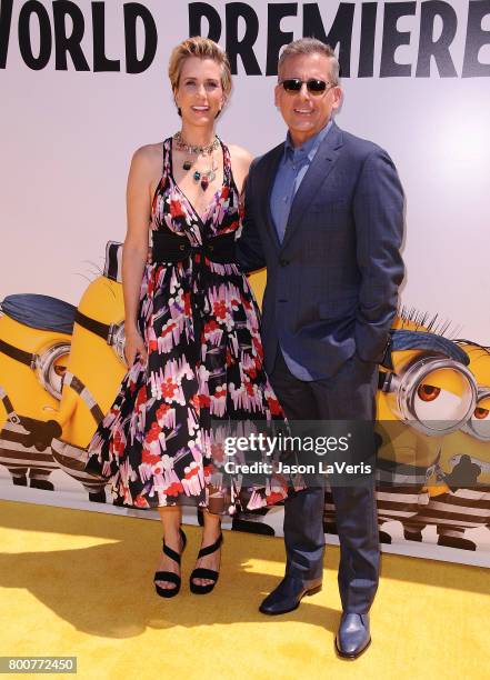 Actress Kristen Wiig and actor Steve Carell attend the premiere of "Despicable Me 3" at The Shrine Auditorium on June 24, 2017 in Los Angeles,...