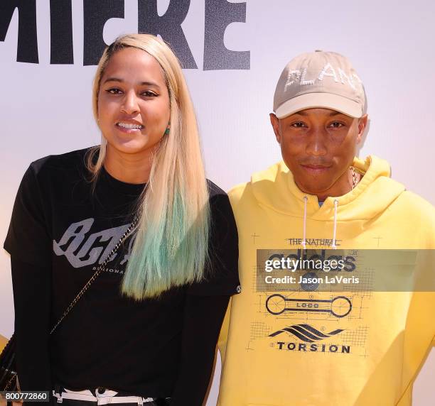 Pharrell Williams and wife Helen Lasichanh attend the premiere of "Despicable Me 3" at The Shrine Auditorium on June 24, 2017 in Los Angeles,...