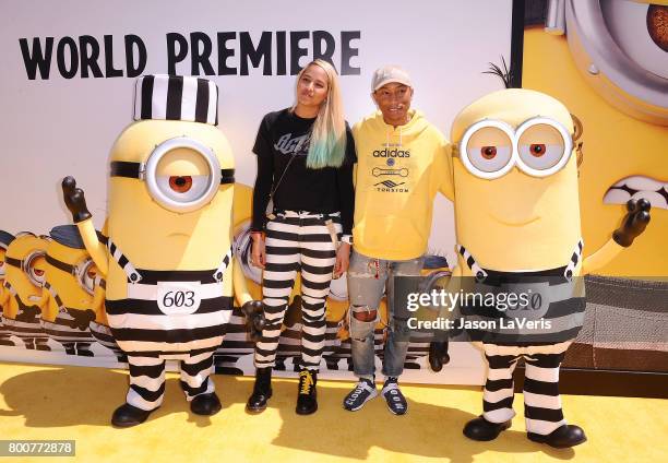 Pharrell Williams and wife Helen Lasichanh attend the premiere of "Despicable Me 3" at The Shrine Auditorium on June 24, 2017 in Los Angeles,...