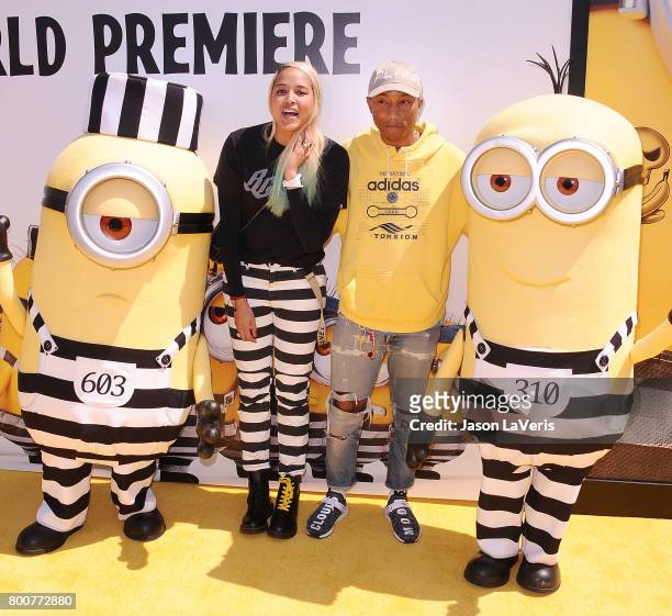 Pharrell Williams and wife Helen Lasichanh attend the premiere of "Despicable Me 3" at The Shrine Auditorium on June 24, 2017 in Los Angeles,...