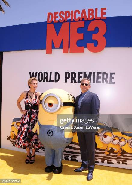 Actress Kristen Wiig and actor Steve Carell attend the premiere of "Despicable Me 3" at The Shrine Auditorium on June 24, 2017 in Los Angeles,...