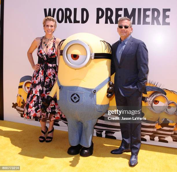 Actress Kristen Wiig and actor Steve Carell attend the premiere of "Despicable Me 3" at The Shrine Auditorium on June 24, 2017 in Los Angeles,...