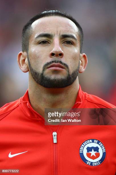 Mauricio Isla of Chile lines up prior to the FIFA Confederations Cup Russia 2017 Group B match between Chile and Australia at Spartak Stadium on June...