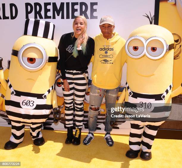 Pharrell Williams and wife Helen Lasichanh attend the premiere of "Despicable Me 3" at The Shrine Auditorium on June 24, 2017 in Los Angeles,...