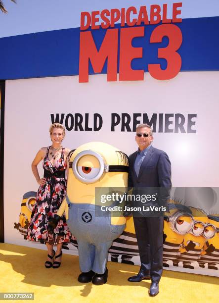 Actress Kristen Wiig and actor Steve Carell attend the premiere of "Despicable Me 3" at The Shrine Auditorium on June 24, 2017 in Los Angeles,...