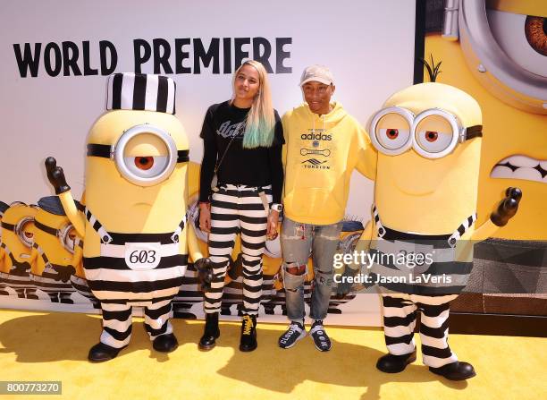 Pharrell Williams and wife Helen Lasichanh attend the premiere of "Despicable Me 3" at The Shrine Auditorium on June 24, 2017 in Los Angeles,...