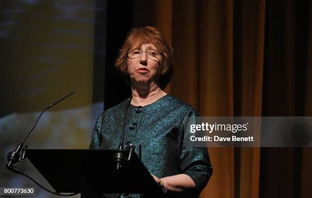 Baroness Catherine Ashton speaks at the BFI Southbank's tribute to Sir John Hurt on June 25, 2017 in London, England.