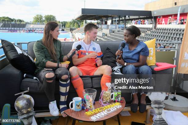 Thierry Brinkman of the Netherlands speaks on the social sofa after the final match between Argentina and the Netherlands on day nine of the Hero...