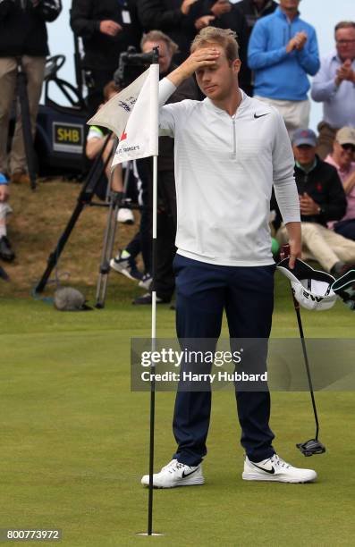 Harry Ellis of Meon Valley reacts after winning The Amateur Championship at Royal St. George on June 24, 2017 in Sandwich, England.