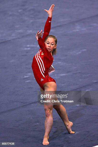 Shawn Johnson of the USA performs the floor exercise during the 2008 Tyson American Cup on March 1, 2008 at Madison Square Garden in New York City.