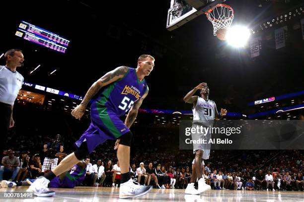 Jason Williams of the 3 Headed Monsters reacts after a basket against the Ghost Ballers during week one of the BIG3 three on three basketball league...