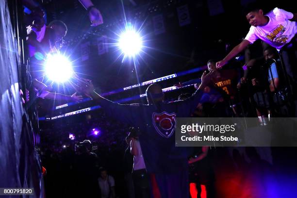 Bonzi Wells of Tri-State is introduced before the game against Power during week one of the BIG3 three on three basketball league at Barclays Center...