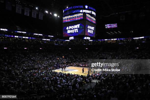 General view of the court after a four point basket in the game between the Ghost Ballers and the 3 Headed Monsters during week one of the BIG3 three...