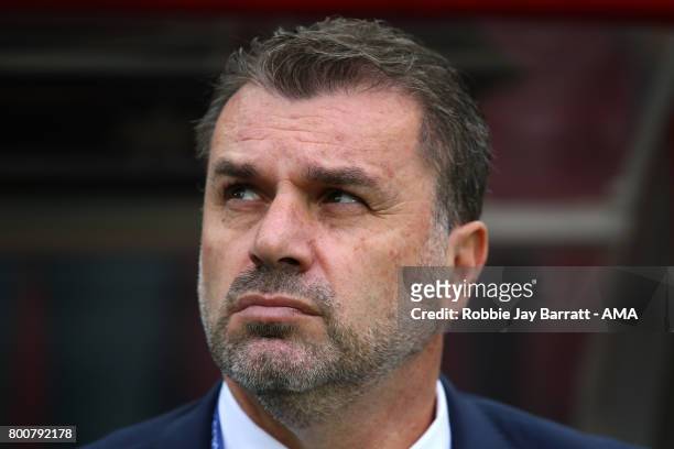Australia Head Coach / Manager Ange Postecoglou looks on during the FIFA Confederations Cup Russia 2017 Group B match between Chile and Australia at...