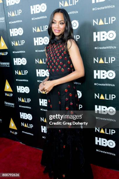 Actress Zoe Saldana arrives for the NALIP 2017 Latino Media Awards at The Ray Dolby Ballroom at Hollywood & Highland Center on June 24, 2017 in...