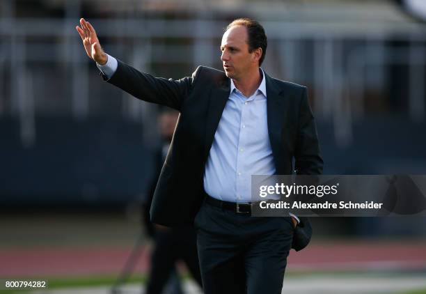 Rogerio Ceni, head coach of Sao Pauloi enters the field before during the match between Sao Paulo and Fluminense for the Brasileirao Series A 2017 at...