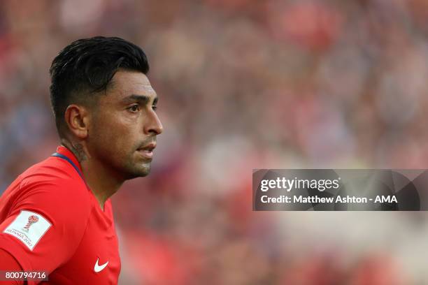 Gonzalo Jara of Chile looks on during the FIFA Confederations Cup Russia 2017 Group B match between Chile and Australia at Spartak Stadium on June...