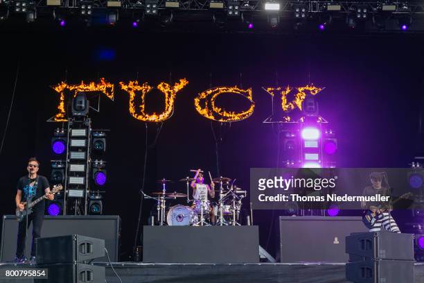 Mark Hoppus, Travis Barker and Matt Skiba of Blink-182 perform during the third day of the Southside festival on June 25, 2017 in Neuhausen, Germany.