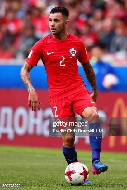 Eugenio Mena of Chile in action during the FIFA Confederations Cup Russia 2017 Group B match between Chile and Australia at Spartak Stadium on June...