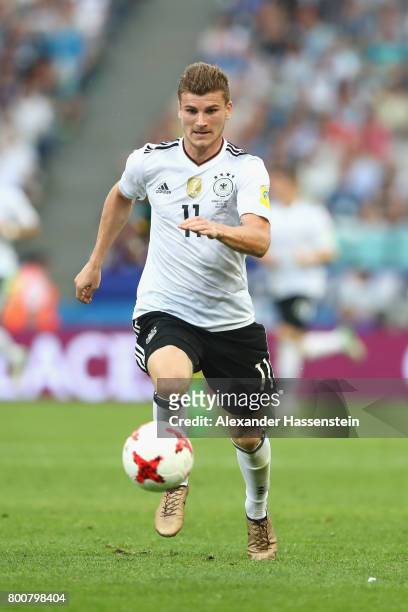 Timo Werner of Germyn runs with the ball during the FIFA Confederations Cup Russia 2017 Group B match between Germany and Cameroon at Fisht Olympic...
