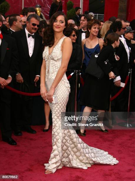 Actress Marion Cotillard attends the 80th Annual Academy Awards at the Kodak Theatre on February 24, 2008 in Los Angeles, California.
