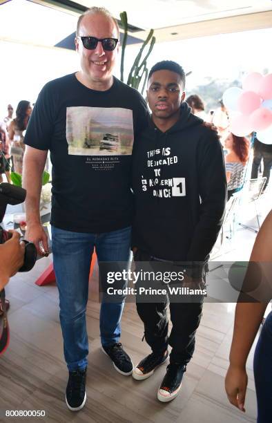 Steve Bartels and Vince Staples attend Vince Staples Release Of 'Big Fish' Theory at a Private Residence on June 24, 2017 in Los Angeles, California.