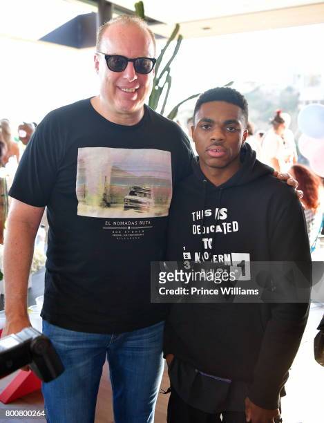 Steve Bartels and Vince Staples attend Vince Staples Release Of 'Big Fish' Theory at a Private Residence on June 24, 2017 in Los Angeles, California.