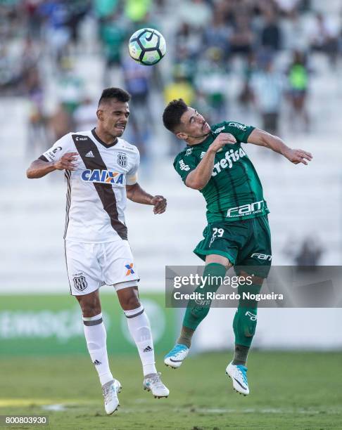 Willian of Palmeiras battles for the ball with Fernando Bob of Ponte Preta during the match between Ponte Preta and Palmeiras as a part of Campeonato...