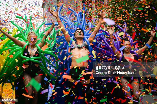 People dance in the annual LGBTQI Pride Parade on June 25, 2017 in San Francisco, California. The LGBT community descended on Market Street for the...